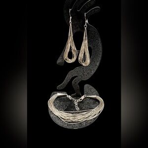 Native American Sterling Liquid Silver Multi Strand Earrings Bracelet Set